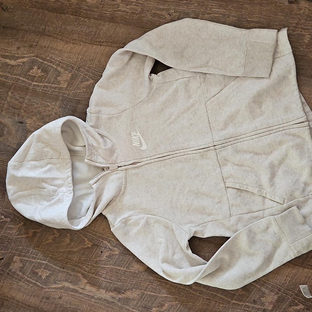 Nike Girls Jacket Zip Up Hoodie Small Heather Cream Beige Youth S